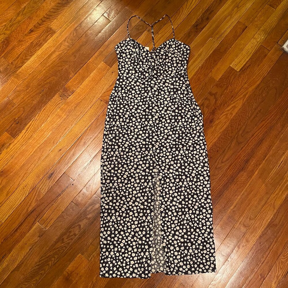 Zara Black Floral Midi Strappy Dress